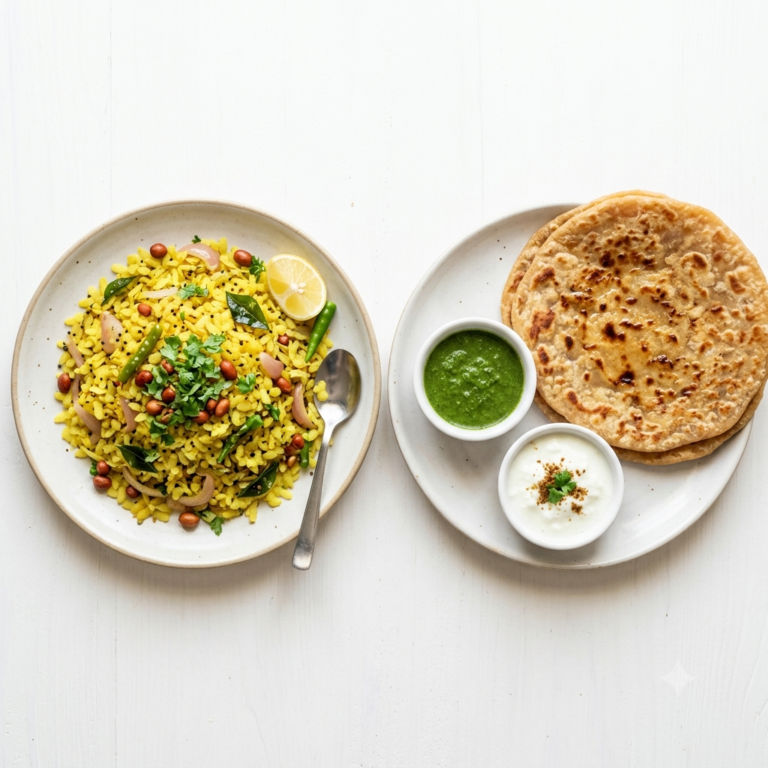 सोमवारची डिश (कांदे पोहे + पराठा)